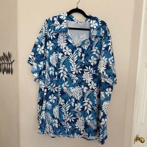 Blue and White Floral Button-Up Hawaiian Print Shirt Women’s Size 6xl